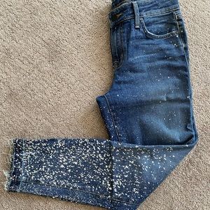 Level 99 mid rise jeans with metallic paint splatter details